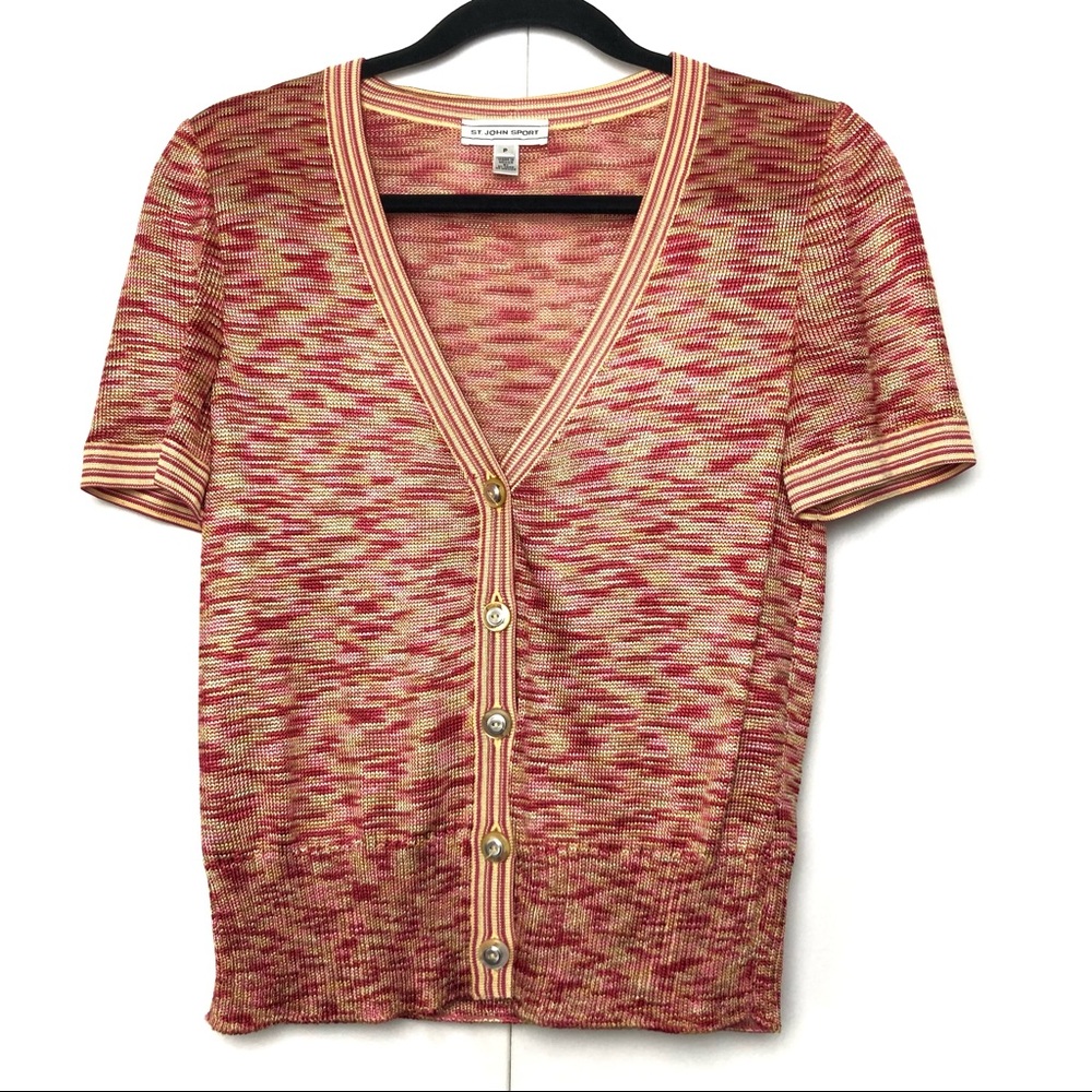 St. John Sport Multicolor Knit V Neck Button Front Shirt